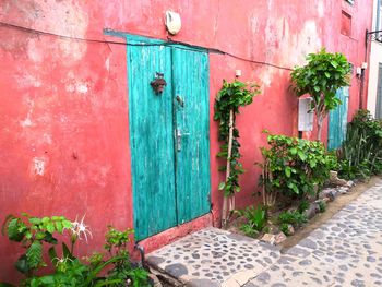 Closed door of old house