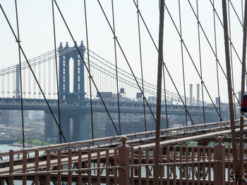 View of suspension bridge in city