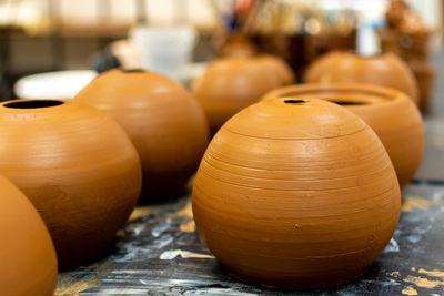 Close-up of pumpkins on table