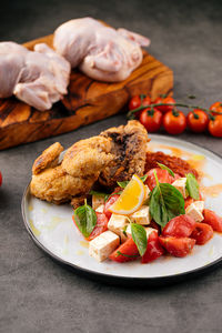 Close-up of food in plate on table