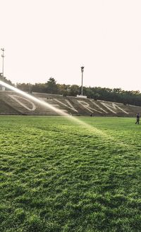 Scenic view of field against clear sky