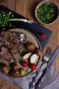 High angle view of food on table