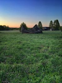 Scenic view of field against clear sky