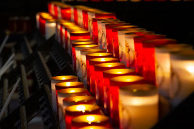 Illuminated candles in temple