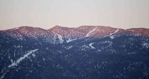 Scenic view of snowcapped mountains against clear sky