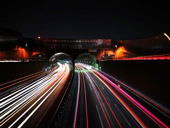 Light trails on highway at night