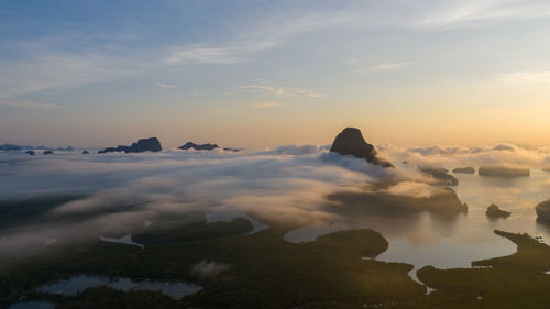 View of phang nga bay from samet nangshe viewpoint at sunrise thailand