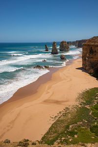 Scenic view of beach against clear sky