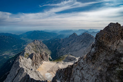 Panoramic view of rocky mountains against sky