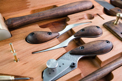 Hammer and tools on table