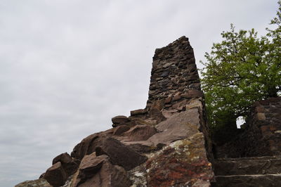 Low angle view of rock formation against sky