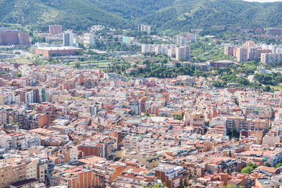 High angle view of buildings in city