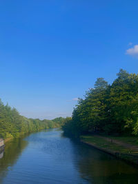 Scenic view of river against blue sky