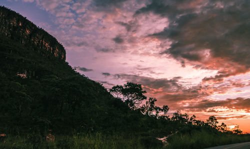 Scenic view of mountains against sky during sunset