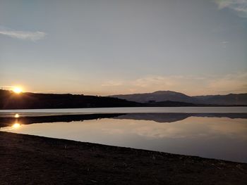 Scenic view of lake against sky during sunset