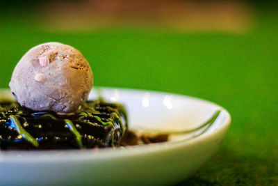 Close-up of dessert in plate on table