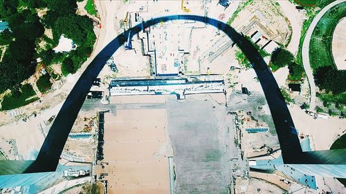 High angle view of st louis arch shadow on city