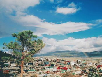 High angle view of townscape against sky