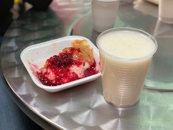 High angle view of breakfast on table