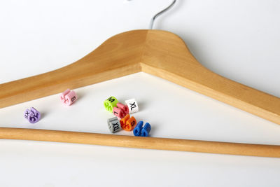 High angle view of toys on table