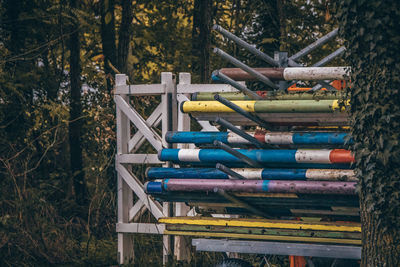 Stack of multi colored poles