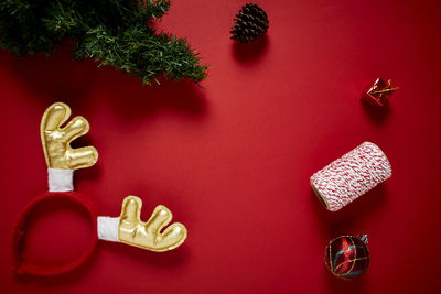 High angle view of christmas decoration on table