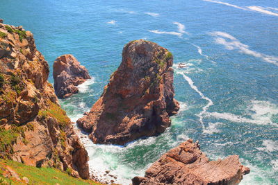 High angle view of rocks in sea