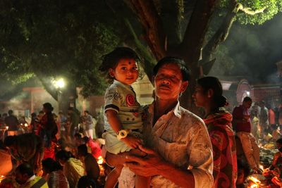 Grandson and grandfather at rakher upobash barodi lokhnath brahmachari ashram