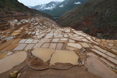 High angle view of water flowing through land