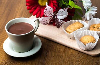 High angle view of coffee on table