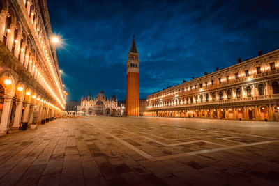 St. mark's square, piazza san marco, of venice without people and illuminated historic buildings