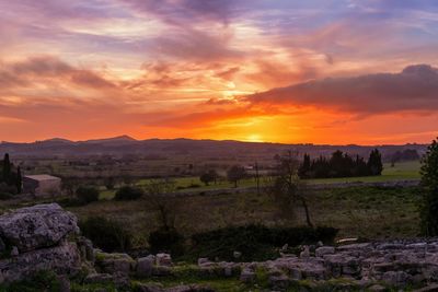 Scenic view of landscape against sky during sunset