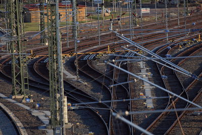 High angle view of railroad tracks in city