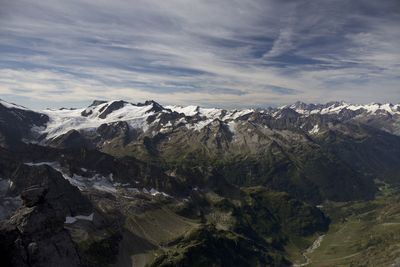 Scenic view of mountains against cloudy sky