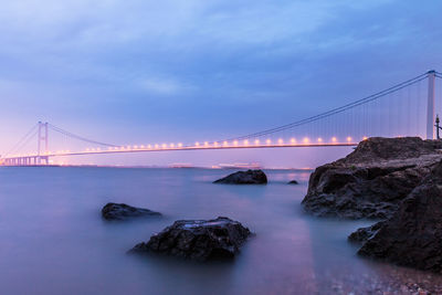 View of suspension bridge over sea