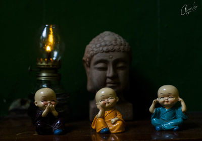 Close-up of buddha statue on table