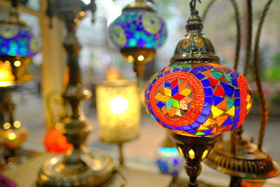 Close-up of illuminated lighting equipment