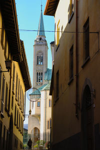 Low angle view of buildings in city against sky