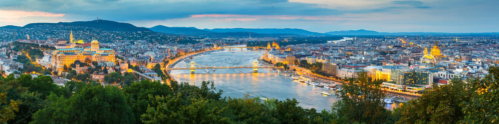 Panoramic iew of buda castle and river danube from citadella.