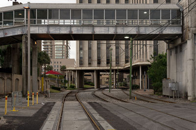 View of railroad tracks in city