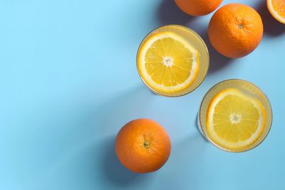 High angle view of oranges on table