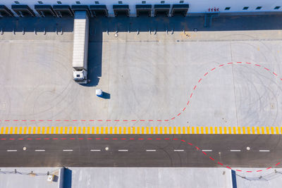 Aerial view of goods warehouse. logistics center in industrial city zone from above. aerial view of 