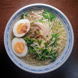 High angle view of soup in bowl