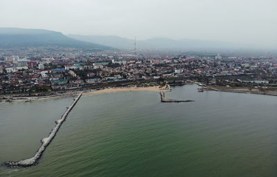 Makhachkala, city panorama, berezka beach, tv tower, shipyard