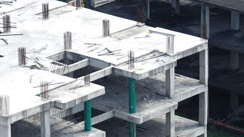 High angle view of abandoned building during winter