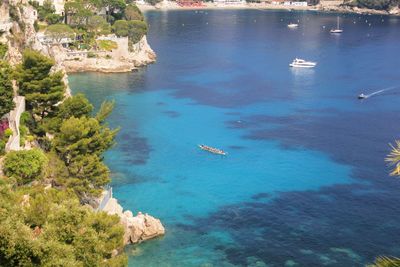 High angle view of boats in sea