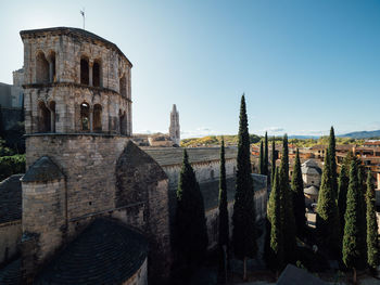 High angle view of historical building against sky