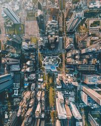 High angle view of city buildings