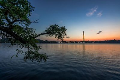 Scenic view of lake against sky during sunset