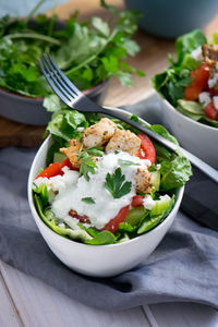 Close-up of salad served on table